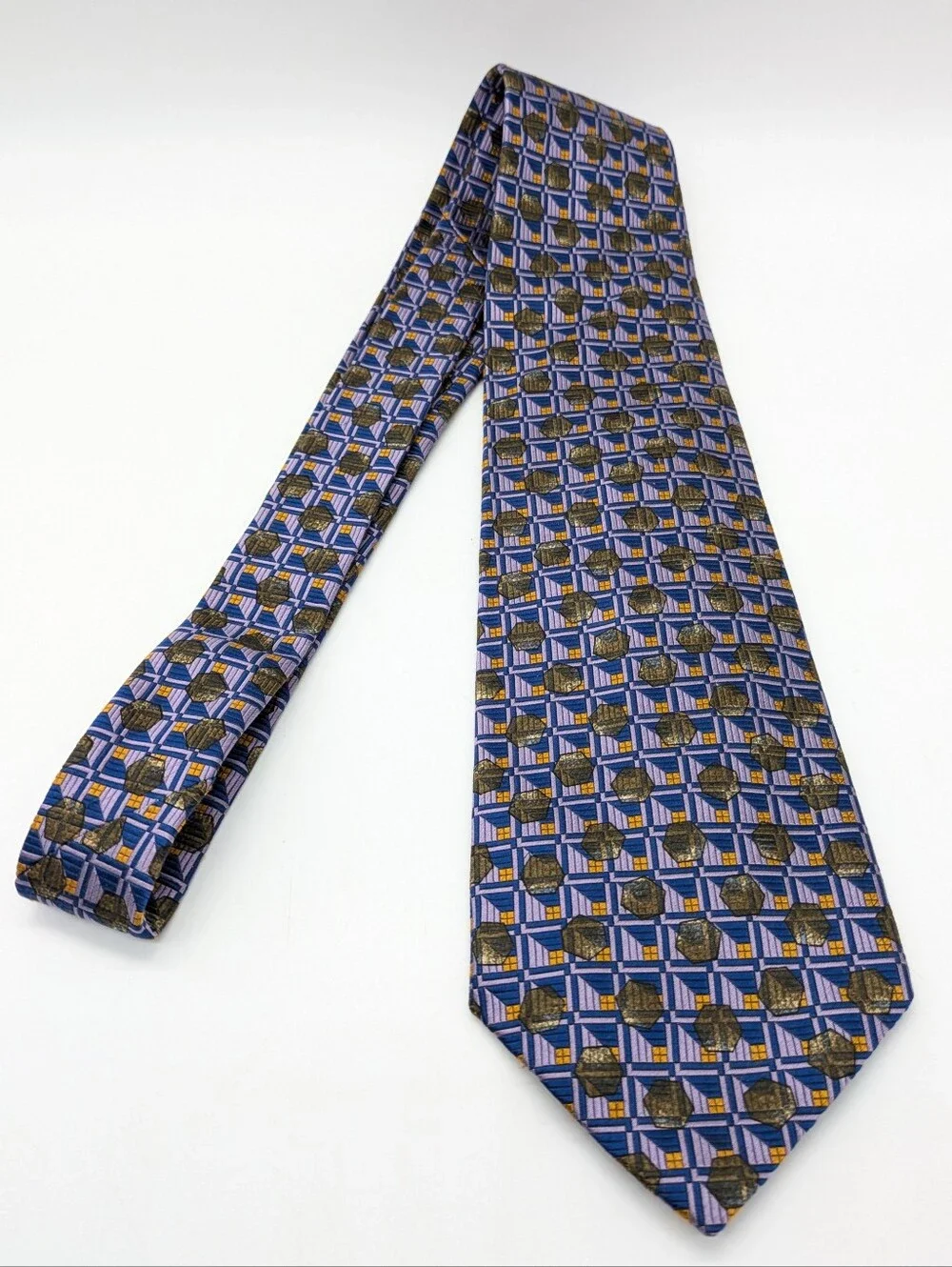 Vintage Robert Talbott Nordstrom Blue Purple Geometric Silk Mens Tie